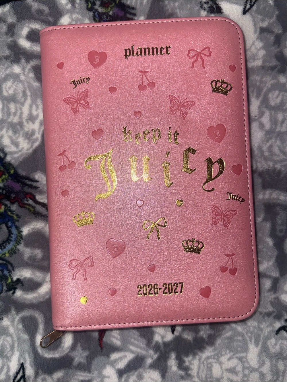 Juicy Couture Pink Gold-Accent Zip Planner Cover